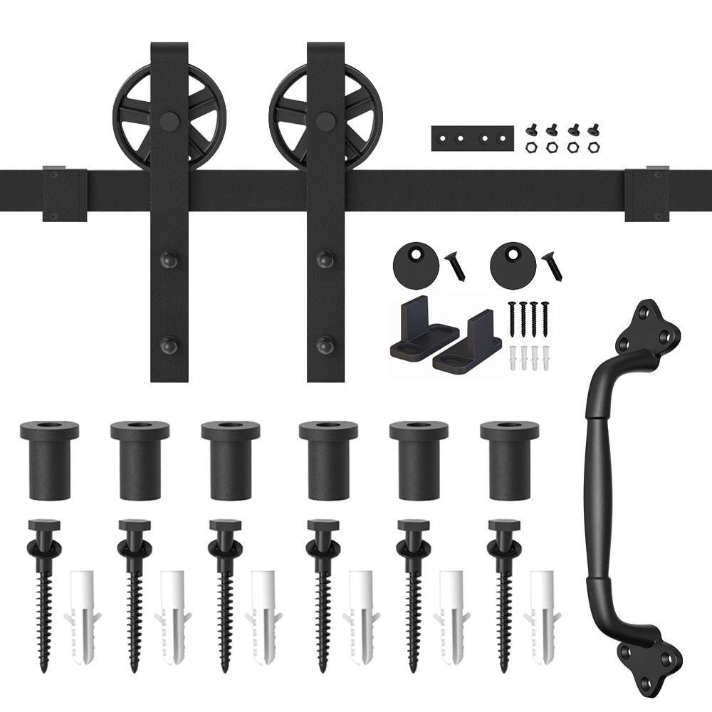 WINSOON 8 ft. /96 in. Frosted Black Sliding Barn Door Track and ...