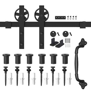 8 ft. /96 in. Frosted Black Sliding Barn Door Track and Hardware Kit for Single with Non-Routed Floor Guide