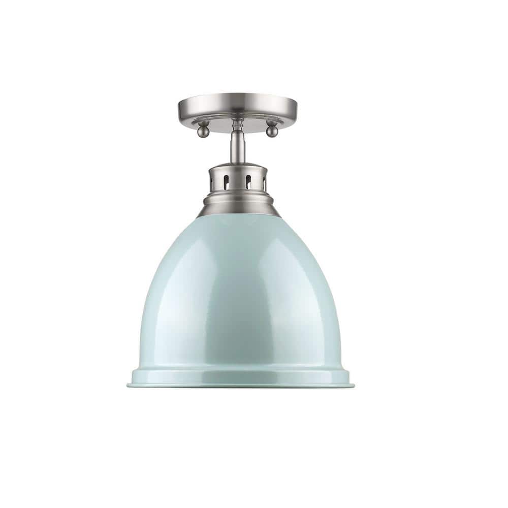 Transitional Pewter 8.88" Flush Mount with Seafoam Shade