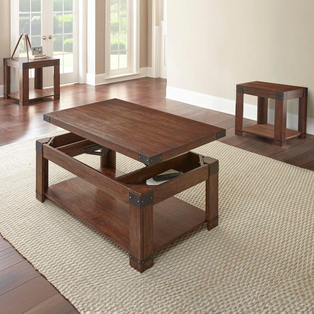 Arusha 48 in. Brown Wood Rectangle Coffee Table and 2 End Tables