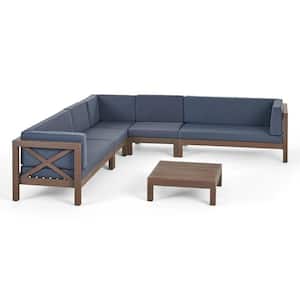 Brava Grey 6-Piece Wood Patio Conversation Sectional Seating Set with Grey Cushions