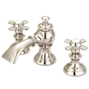 Modern Classic 8 in. Widespread 2-Handle Bathroom Faucet with Pop Up Drain in Polished Nickel