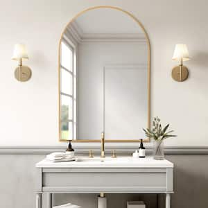 24 in. W x 36 in. H Arched Wall Mirror Gold Bathroom Vanity Mirror