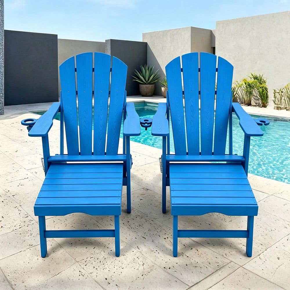 lohasco Blue HDPE Plastic Folding Adirondack Chair with