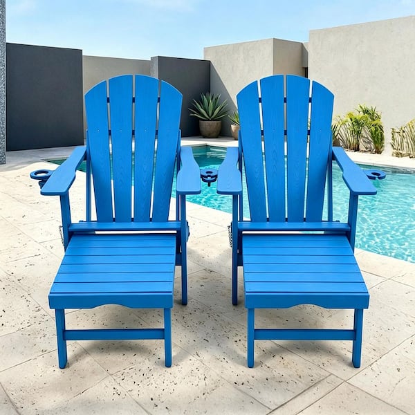 lohasco Blue HDPE Plastic Folding Adirondack Chair with