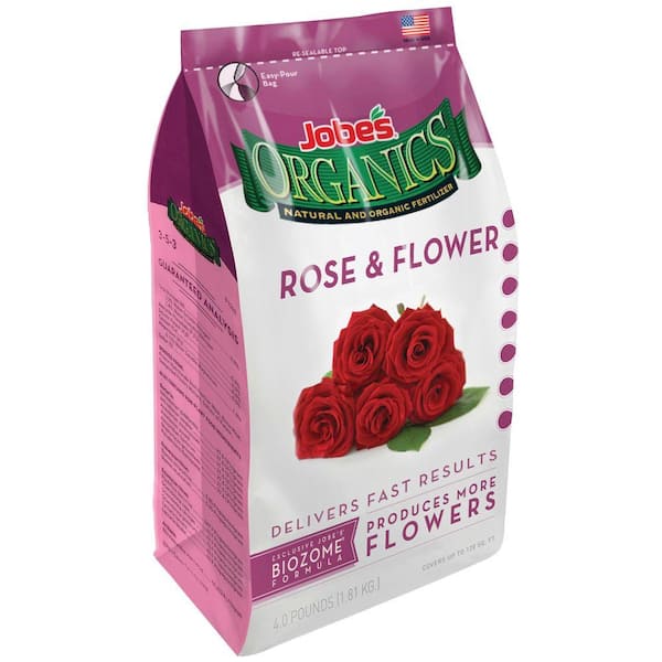 Jobe's Organics 4 lb. Organic Rose and Flower Plant Food Fertilizer with Biozome, OMRI Listed