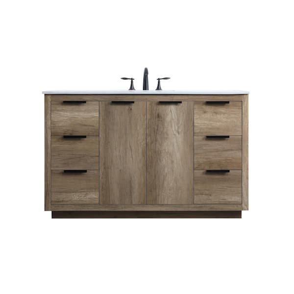 54 in. W x 22 in. D x 34 in. H Bath Vanity in Natural Oak with White Engineered Marble Top