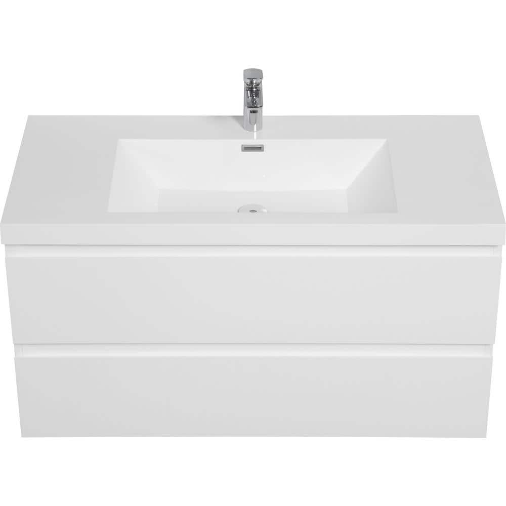 42 in. Wall-Mounted White Bath Vanity with White Cultured Marble Top Unasse