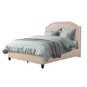 Florence Cream Fabric King Bed Frame with Arched Headboard and Nailhead Trim Accents