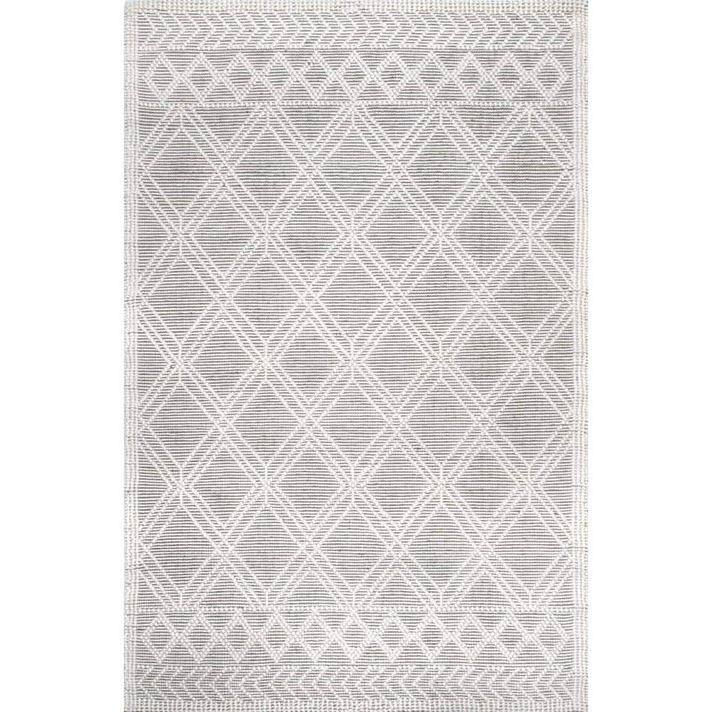Handmade Beige Wool Trellis Tufted Rectangular Rug