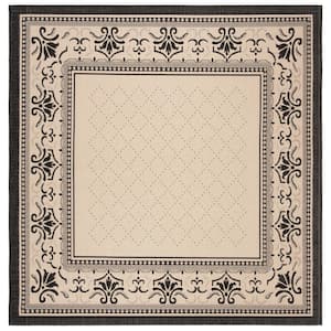 Courtyard Sand/Black 7 ft. x 7 ft. Square Border Indoor/Outdoor Patio  Area Rug