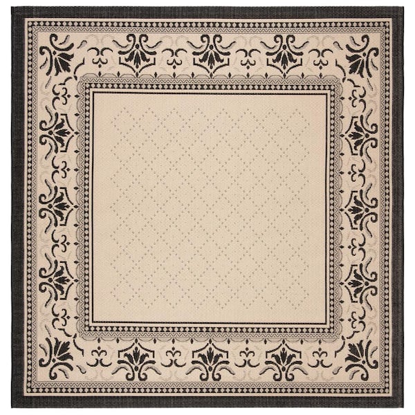 Courtyard Sand/Black 8 ft. x 8 ft. Square Border Indoor/Outdoor Patio  Area Rug