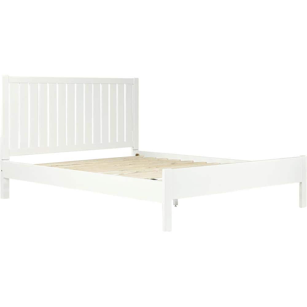 White King Pine Wood Platform Bed with Slatted Headboard