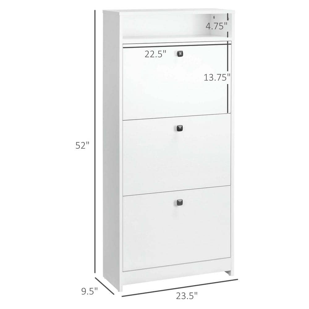 White Slim Wooden Shoe Cabinet with 3 Fold-Out Drawers