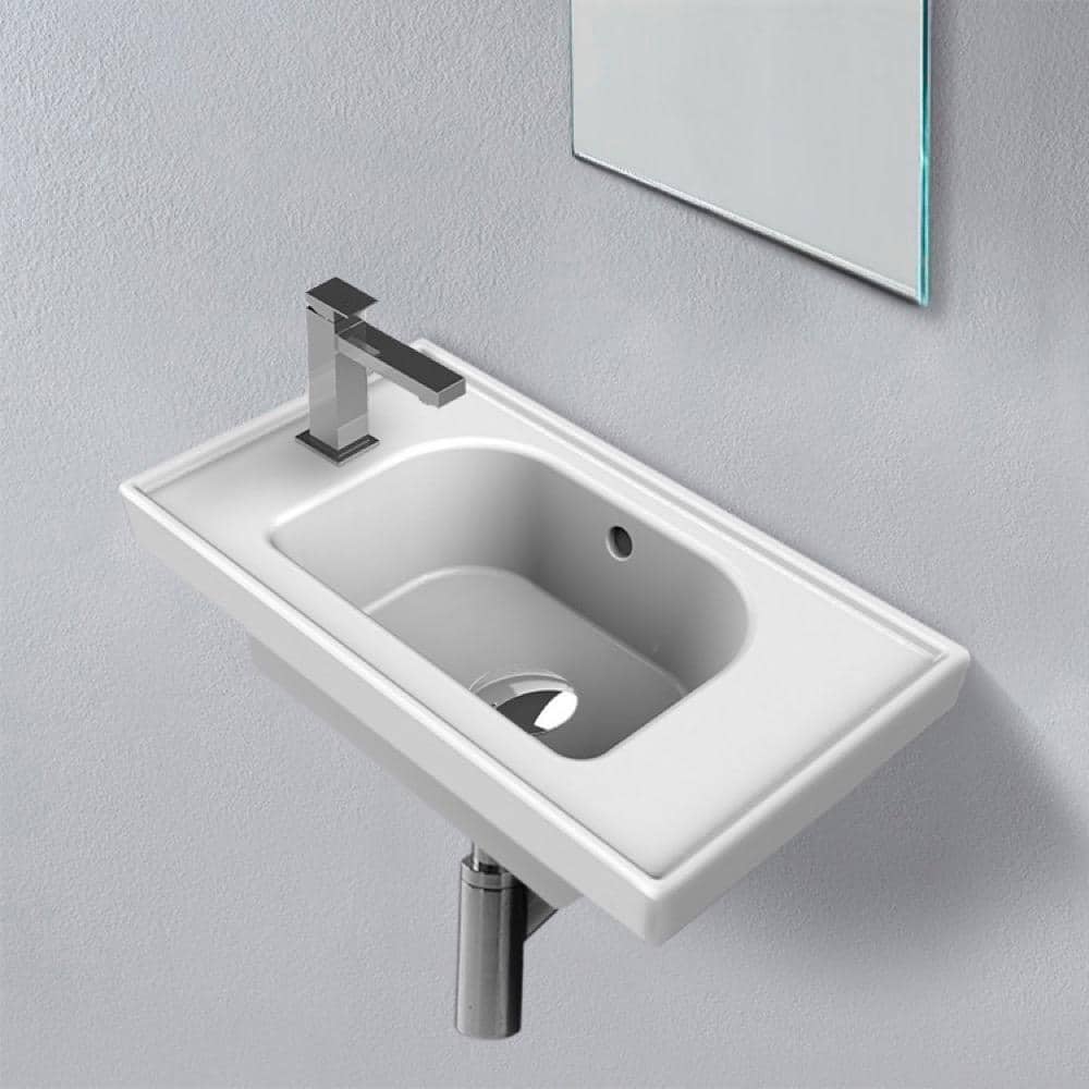White Rectangular Ceramic Wall-Mount Bathroom Sink