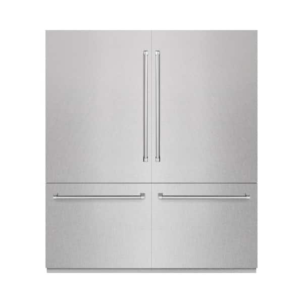 ZLINE Kitchen and Bath 72 in. Built-In Refrigerator with Water Dispensers and Ice Makers in Satin Steel with Graphite Gray Interior