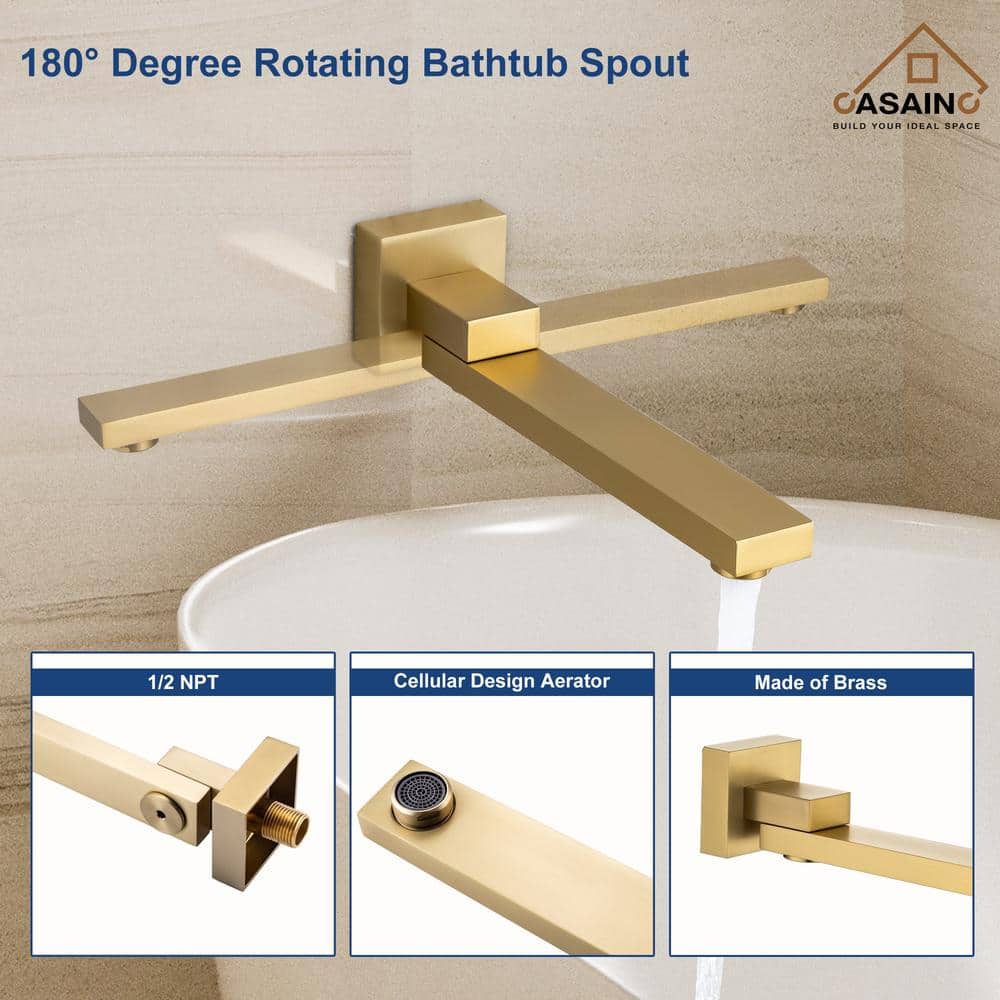 Brushed Gold 10" Square Rainfall Shower System with Handheld