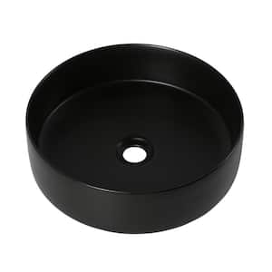 Ceramic Circular Vessel Bathroom Sink without Faucet and Drain in Black