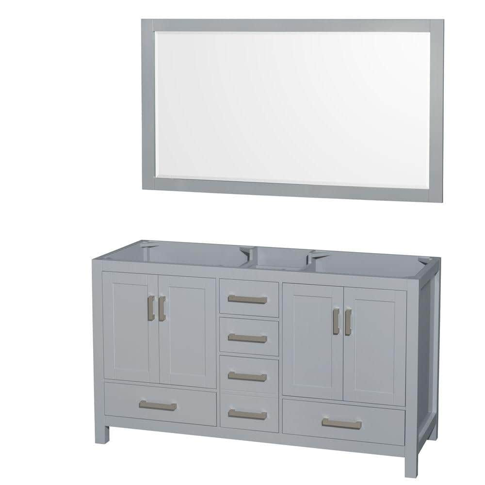 Sheffield 59 in. W x 21.5 in. D x 34.25 in. H Double Bath Vanity Cabinet without Top in Gray with 58"" Mirror -  Wyndham Collection, 700161158182