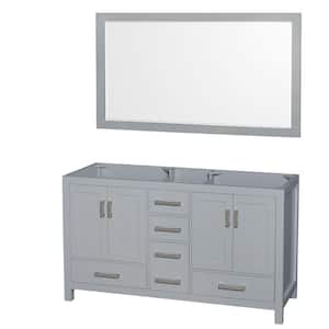 Sheffield 59 in. W x 21.5 in. D x 34.25 in. H Double Bath Vanity Cabinet without Top in Gray with 58" Mirror