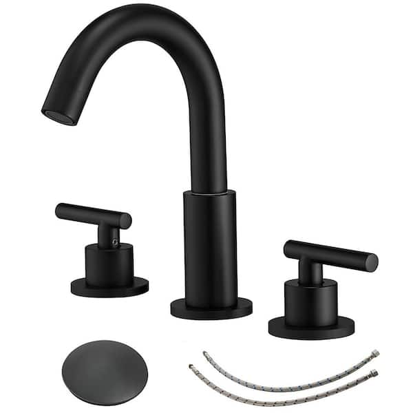 Unbranded 8 in. Widespread 2-Handle Bathroom Faucet with Pop-up Drain Assembly in Matte Black