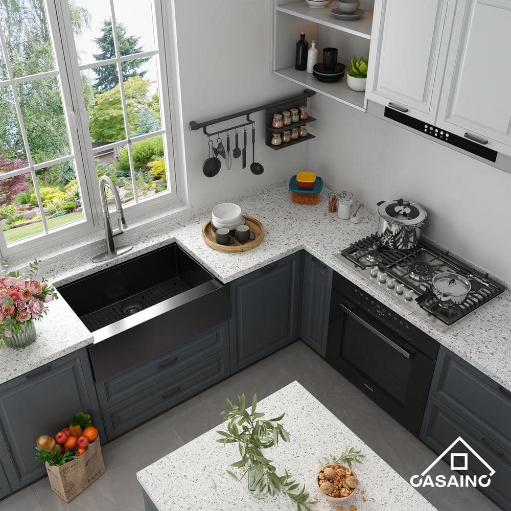 30" Black Stainless Steel Single Bowl Farmhouse Kitchen Sink