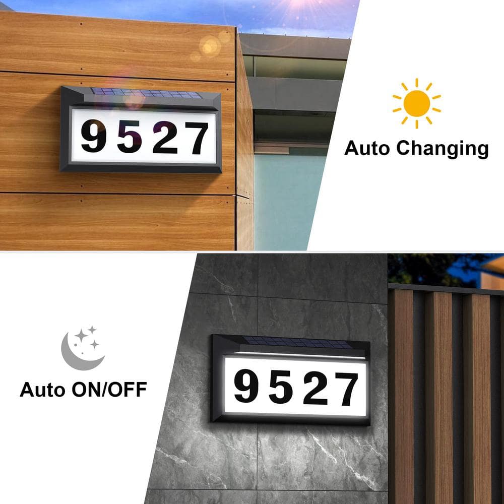 Black and White Solar-Powered LED Address Plaque