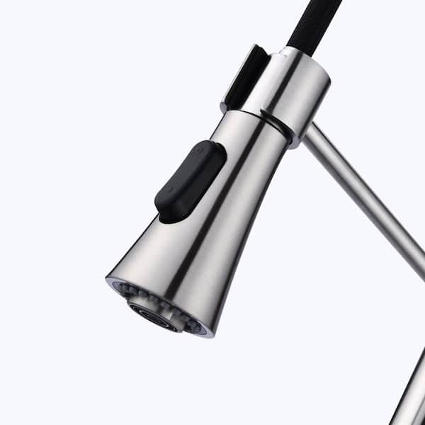 Single Handle Pull down Sprayer Kitchen Faucet with Spring High Arc in Brushed Nickel Stainless Steel