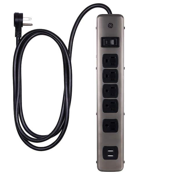 GE 5-Outlet 2-USB Designer Surge Protector, Brushed Nickel
