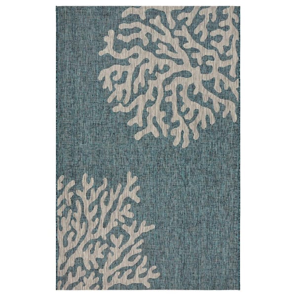 Unbranded Camila Coastal Blue/Gray 7 ft. 9 in. x 9 ft. 5 in. Reef Rectangle Indoor/Outdoor Area Rug
