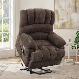 Poseidon Dark Brown Polyester Power Lift Recliner Chair for Elderly Electric Assist Lift Chair with Massage and Heat