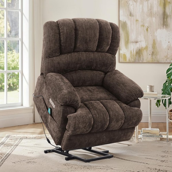 Poseidon Dark Brown Polyester Power Lift Recliner Chair for Elderly Electric Assist Lift Chair with Massage and Heat