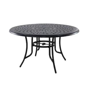 Dark Bronze 51 in. Round Cast Aluminum Outdoor Patio Dining Modern Pattern Table with Umbrella Hole for Porch, Backyard