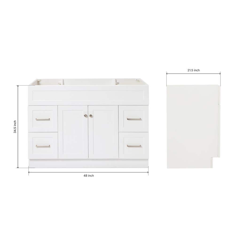 Hamlet 48" White Freestanding Single Vanity Cabinet with Nickel Hardware