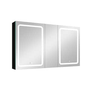 50 in. W x 30 in. H Frameless LED Bathroom Rectangular Aluminum Medicine Cabinet with Mirror in  Black