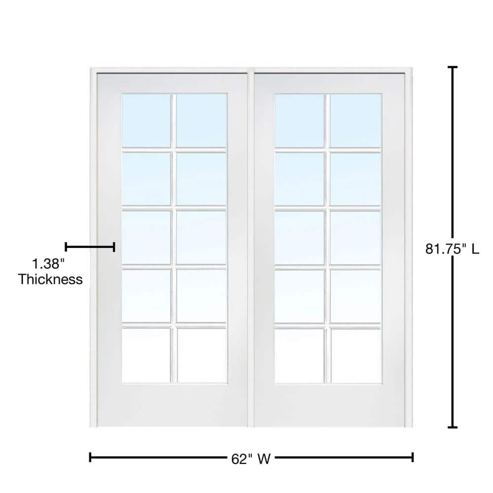 60 in x 80 in Primed MDF 10-Lite Clear Glass Prehung Interior French Door