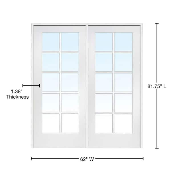 60 in. x 80 in. Right Hand Active Primed MDF Glass 10-Lite Clear True  Divided Prehung Interior French Door