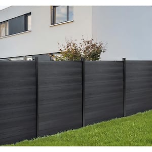 Outdoor 6 ft. H x 6 ft. W Black Composite Fence Panel with One Aluminum Post Garden Fence