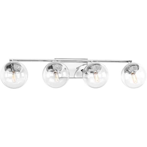 Progress Lighting Mod Collection 4-Light Polished Chrome Clear Glass Mid-Century Modern Bath Vanity Light