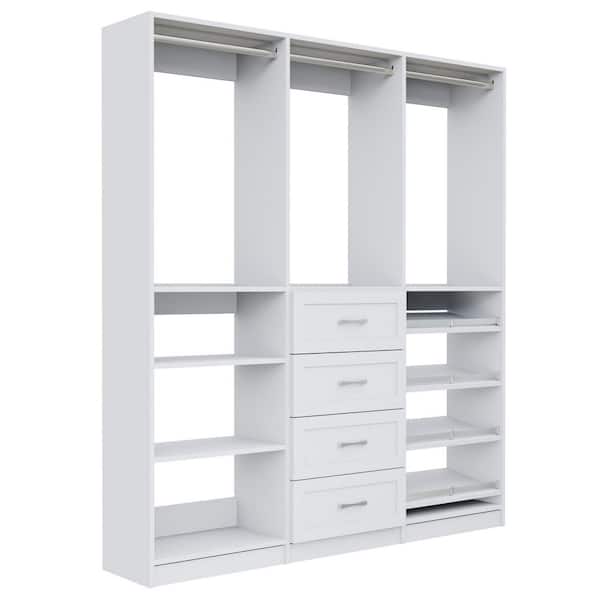 Alto Collection 99 in. W White Wall Mounted Shaker Hang Shelves, 4-Drawer Hang, Hang Shoe Shelves Wood Closet System