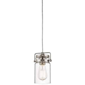Brinley 1-Light Brushed Nickel Vintage Industrial Mason Jar Kitchen Mini Pendant Hanging Light with Clear Glass
