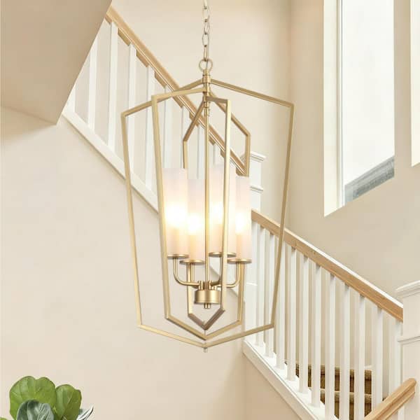 Zevni 4-Light Modern Light Gold Pendant Light with Frosted Glass, Scandinavian Dining Room Chandelier Lighting for Kitchen