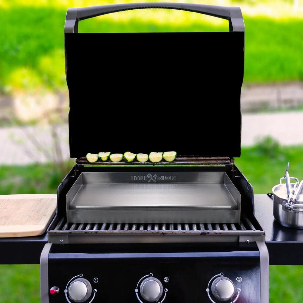 Universal Stainless Steel BBQ Griddle with Ventilated Cross-Bracing