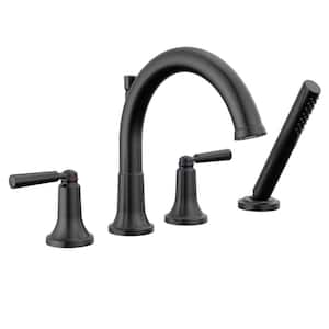 Saylor 2-Handle Deck Mount Roman Tub Faucet Trim Kit with Hand Shower in Matte Black (Valve Not Included)
