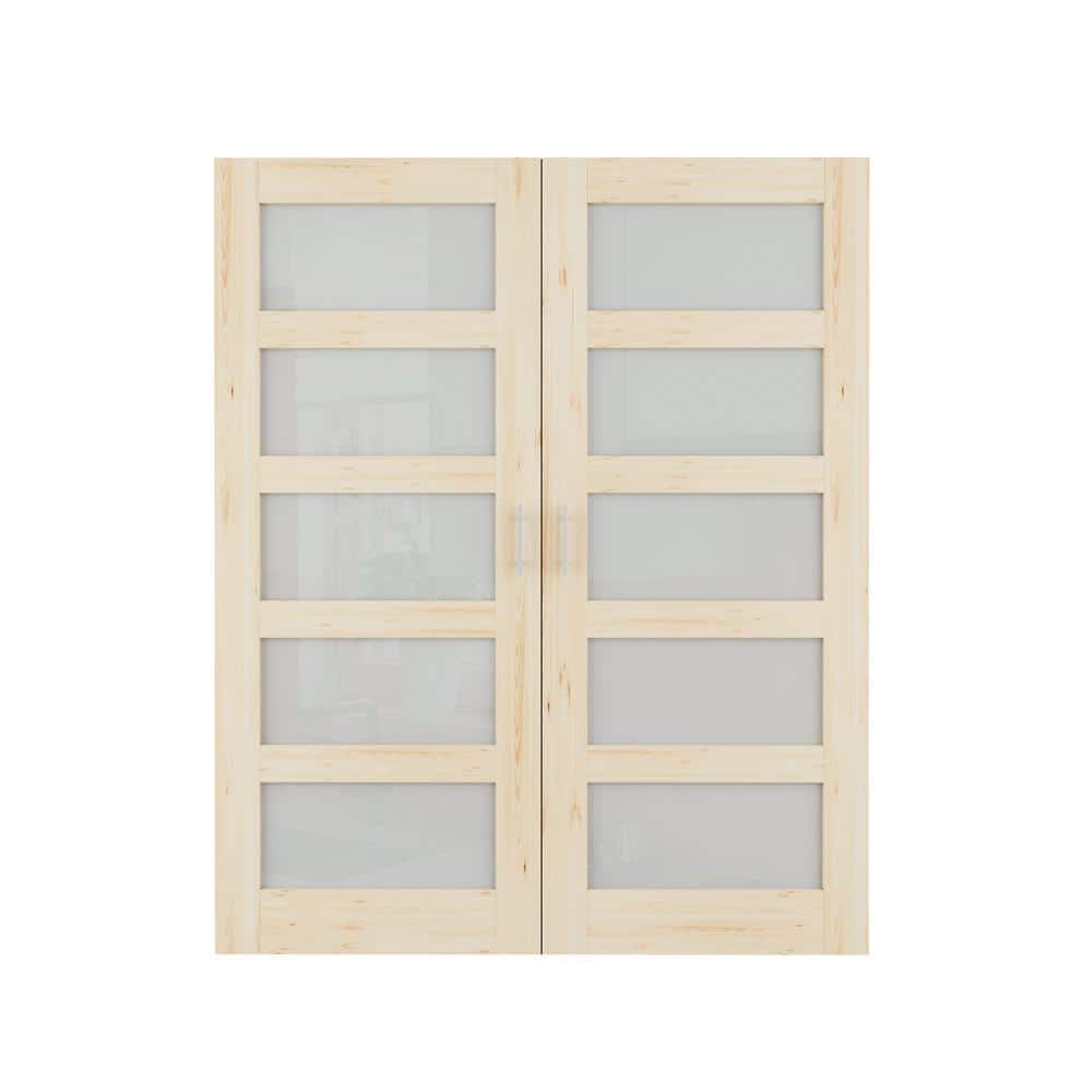 72 in. x 80 in. 5-Lite Frosted Glass Solid Core Unfinished Pine Glass Panels without Jamb Bi-fold Door with Ball Catch price history on PriceWatchPro