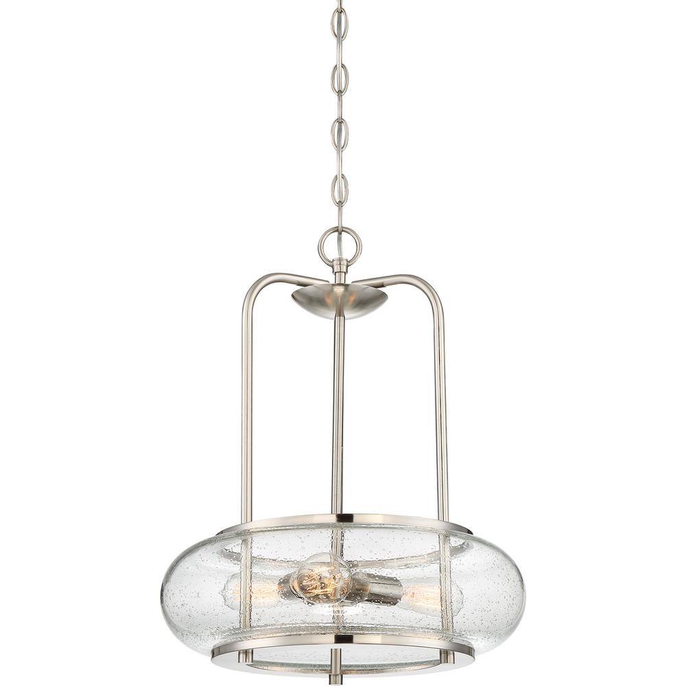 Edison Tribute 16'' Brushed Nickel 3-Light Pendant with Seedy Glass Shade