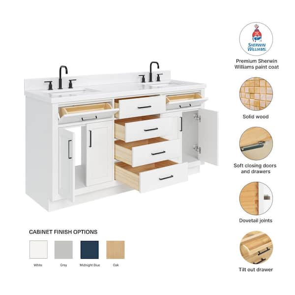 ARIEL Hepburn 66 in. W x 22 in. D x 36 in. H Double Sink