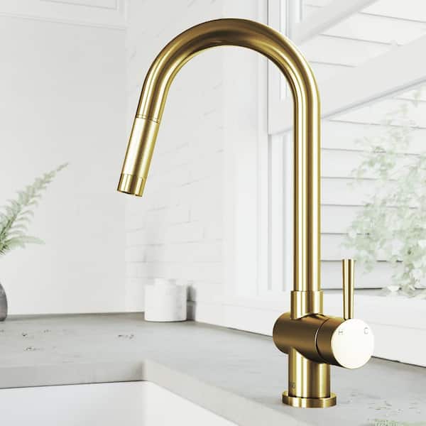 VIGO Gramercy Single Handle Pull-Down Spout Kitchen Faucet in Matte Brushed Gold