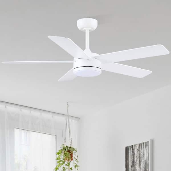 46 in. Indoor Modern Matte White Downrod Ceiling Fan with Led Light and Remote Included DC motor