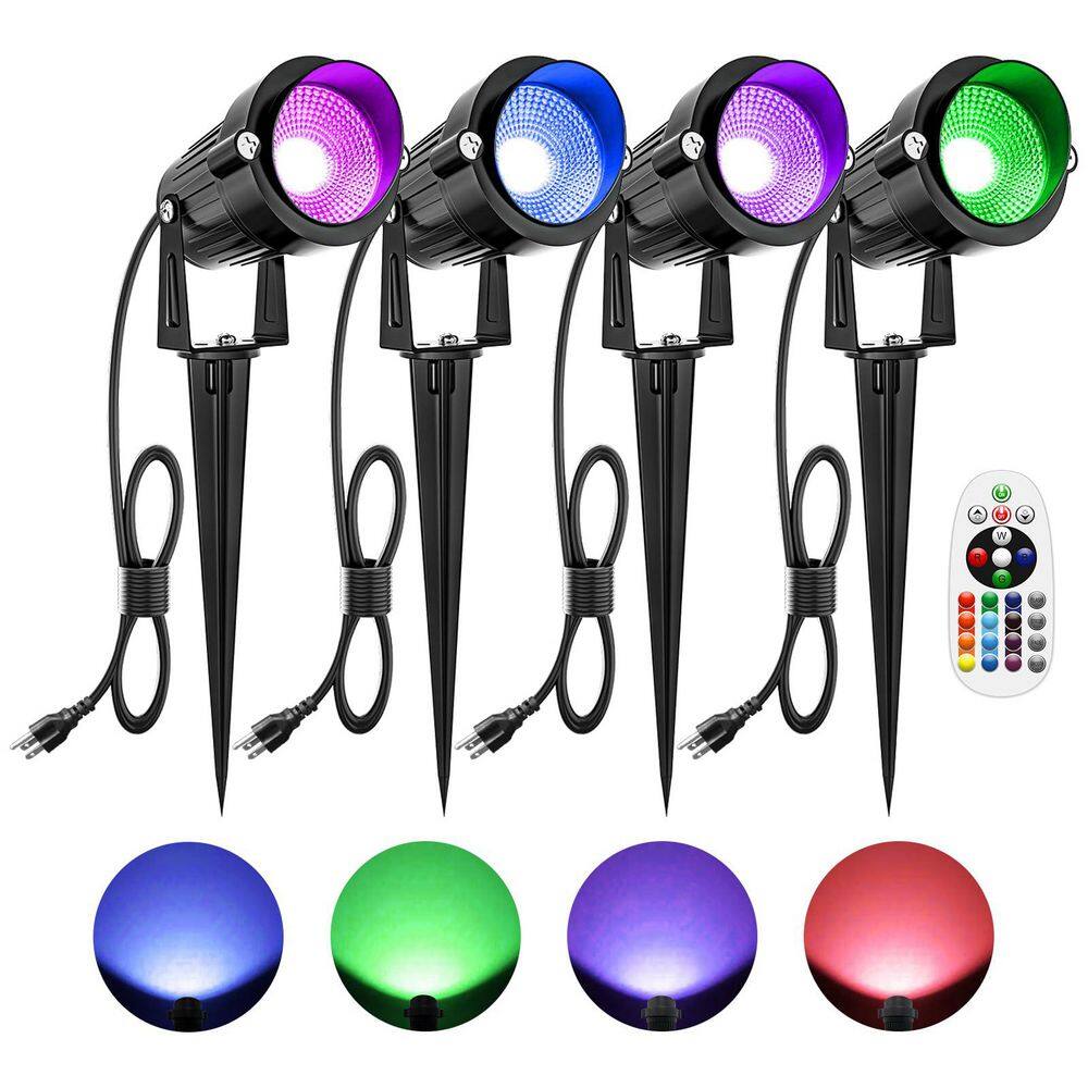 10W Black Plug-In Integrated LED Color Changing Landscape Flood Light with Remote Control for Garden, Holiday (4-Pack） price history on PriceWatchPro